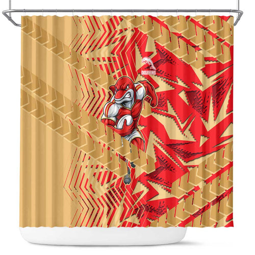 Dolphins Rugby Shower Curtain Fierce Mascot Geometric Tribal Art