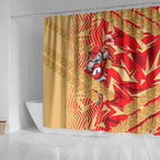 Dolphins Rugby Shower Curtain Fierce Mascot Geometric Tribal Art