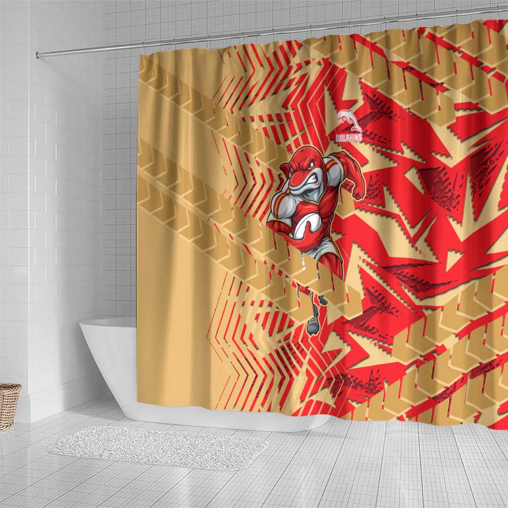 Dolphins Rugby Shower Curtain Fierce Mascot Geometric Tribal Art