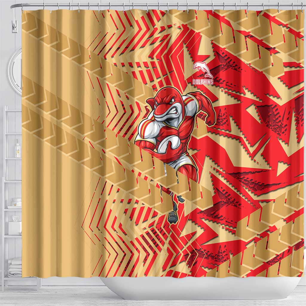 Dolphins Rugby Shower Curtain Fierce Mascot Geometric Tribal Art