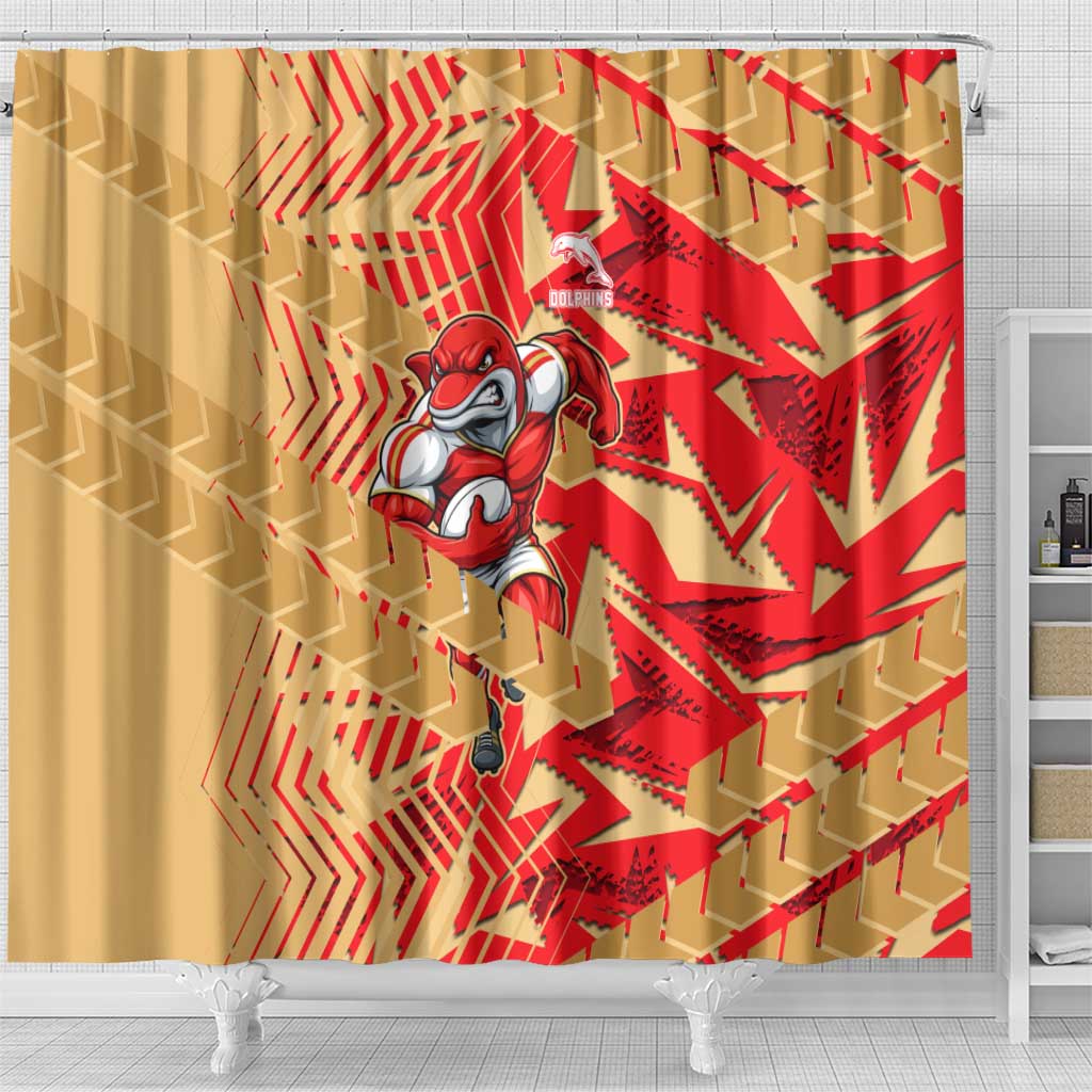 Dolphins Rugby Shower Curtain Fierce Mascot Geometric Tribal Art