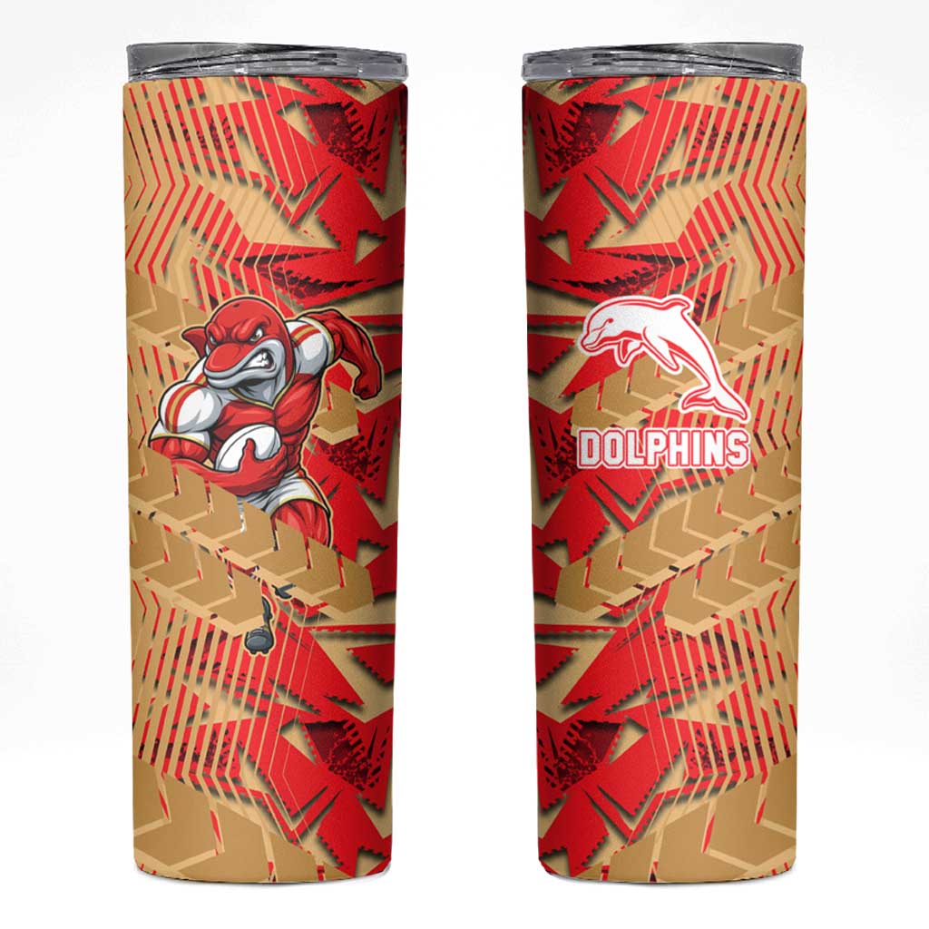 Dolphins Rugby Skinny Tumbler Fierce Mascot Geometric Tribal Art