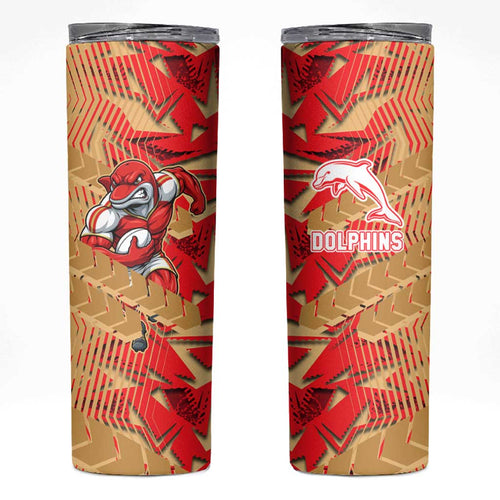 Dolphins Rugby Skinny Tumbler Fierce Mascot Geometric Tribal Art
