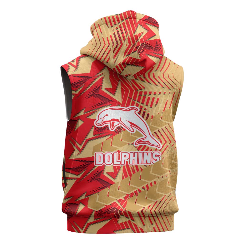 Dolphins Rugby Sleeveless Hoodie Fierce Mascot Geometric Tribal Art