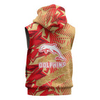 Dolphins Rugby Sleeveless Hoodie Fierce Mascot Geometric Tribal Art