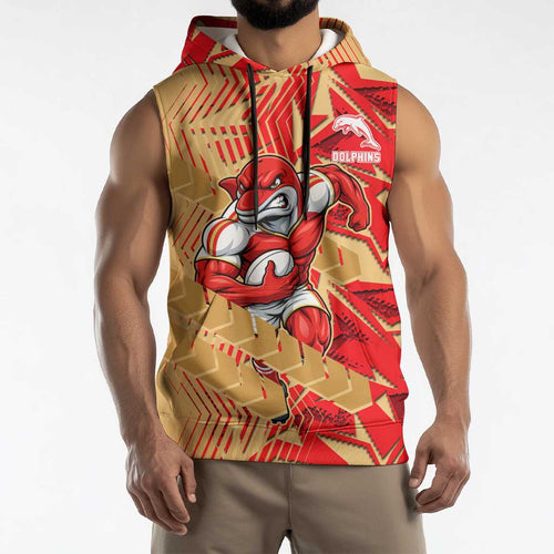 Dolphins Rugby Sleeveless Hoodie Fierce Mascot Geometric Tribal Art