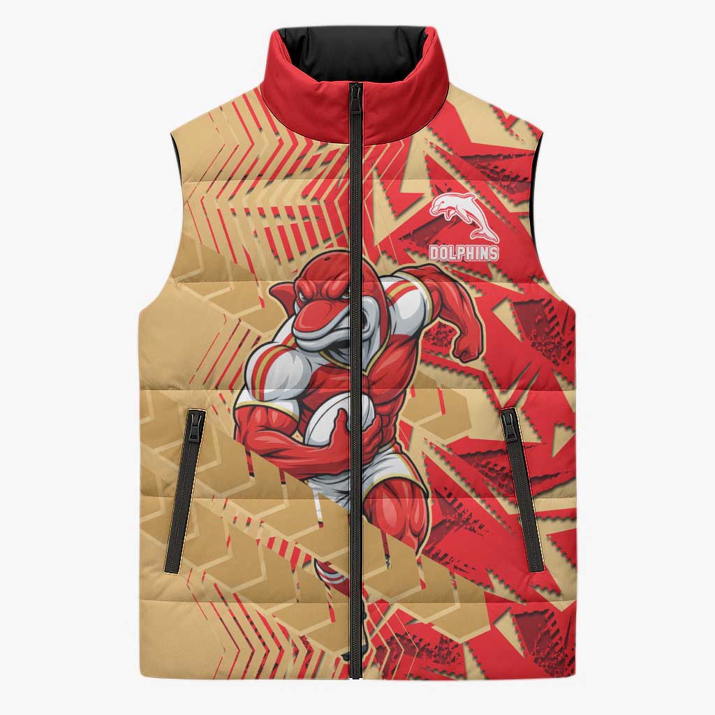 Dolphins Rugby Sleeveless Puffer Jacket Fierce Mascot Geometric Tribal Art