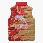 Dolphins Rugby Sleeveless Puffer Jacket Fierce Mascot Geometric Tribal Art