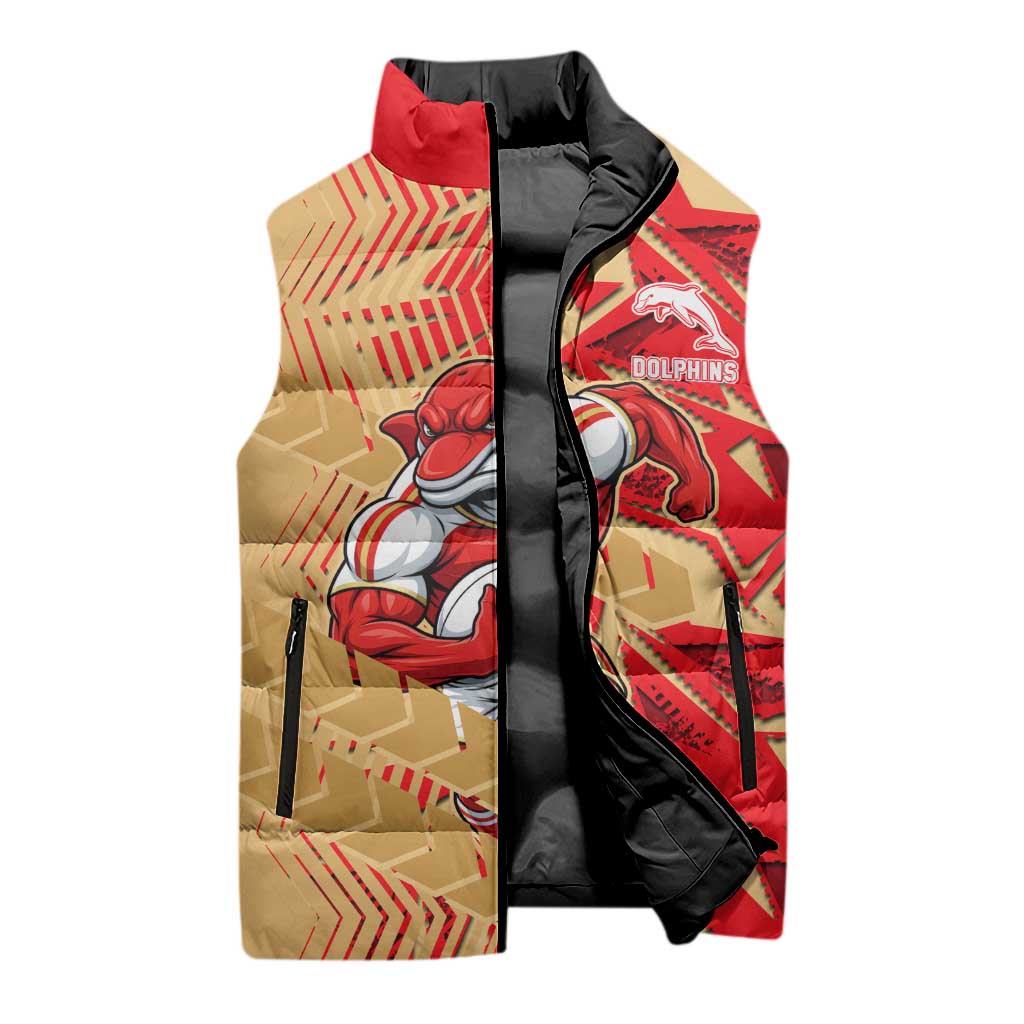 Dolphins Rugby Sleeveless Puffer Jacket Fierce Mascot Geometric Tribal Art
