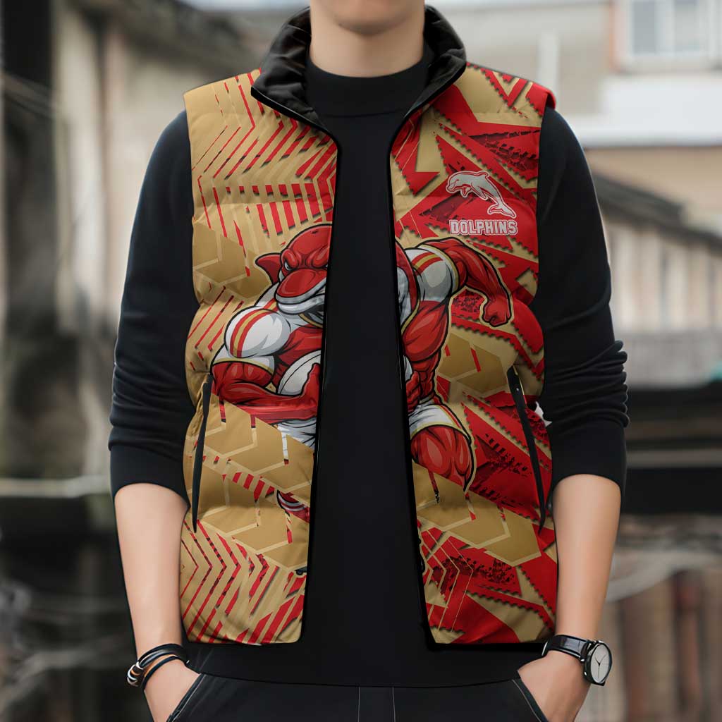 Dolphins Rugby Sleeveless Puffer Jacket Fierce Mascot Geometric Tribal Art
