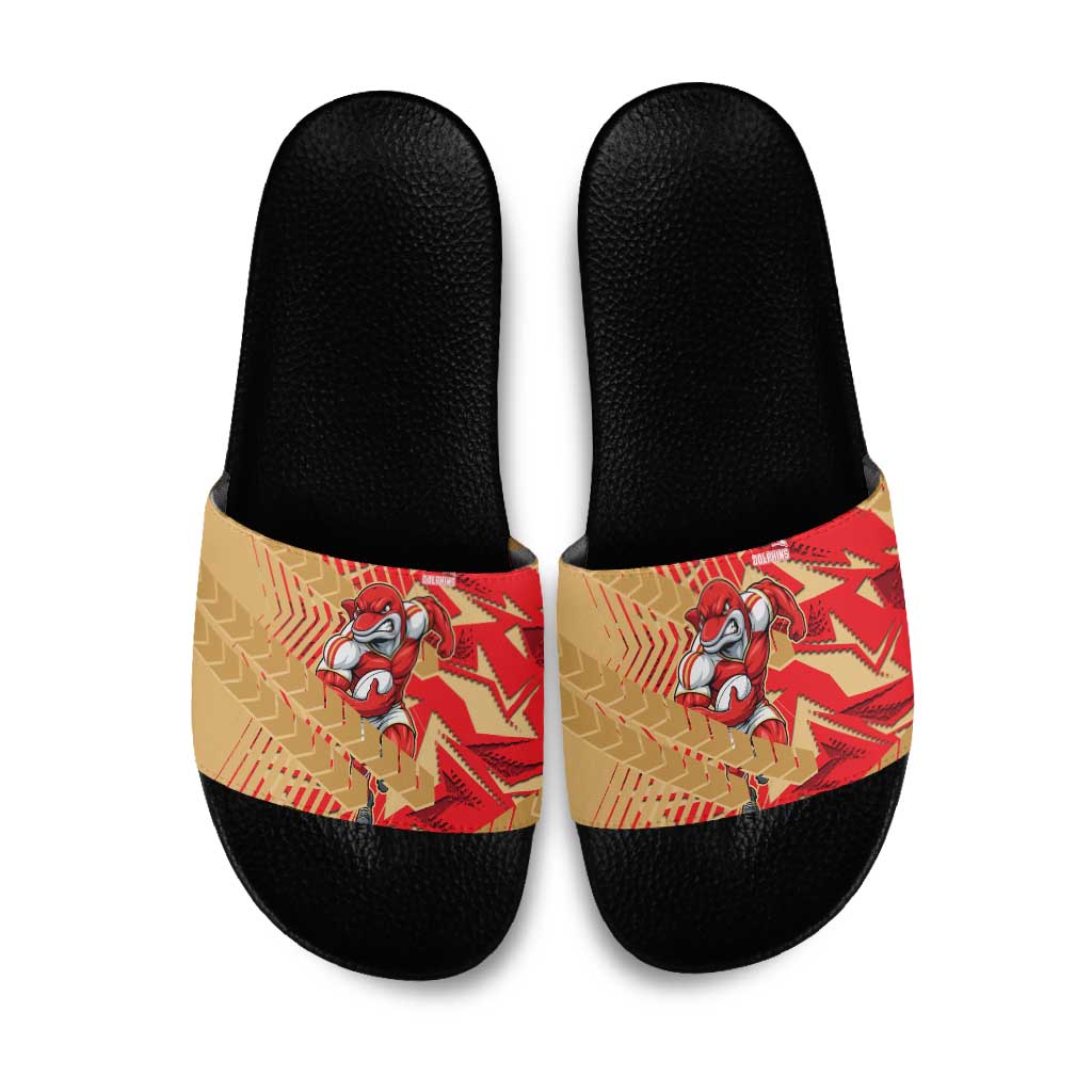 Dolphins Rugby Slide Sandals Fierce Mascot Geometric Tribal Art