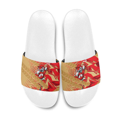 Dolphins Rugby Slide Sandals Fierce Mascot Geometric Tribal Art