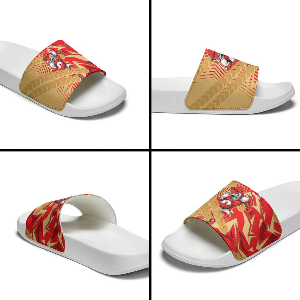 Dolphins Rugby Slide Sandals Fierce Mascot Geometric Tribal Art