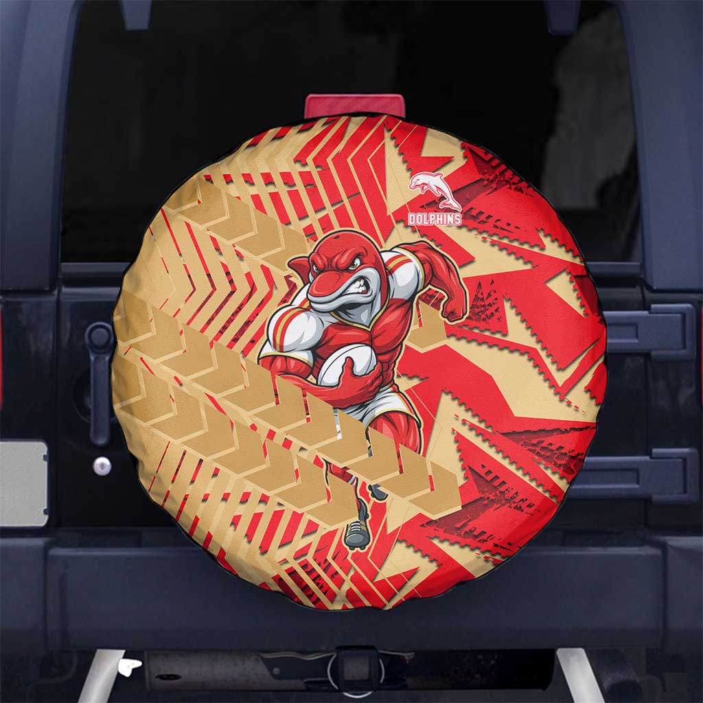 Dolphins Rugby Spare Tire Cover Fierce Mascot Geometric Tribal Art