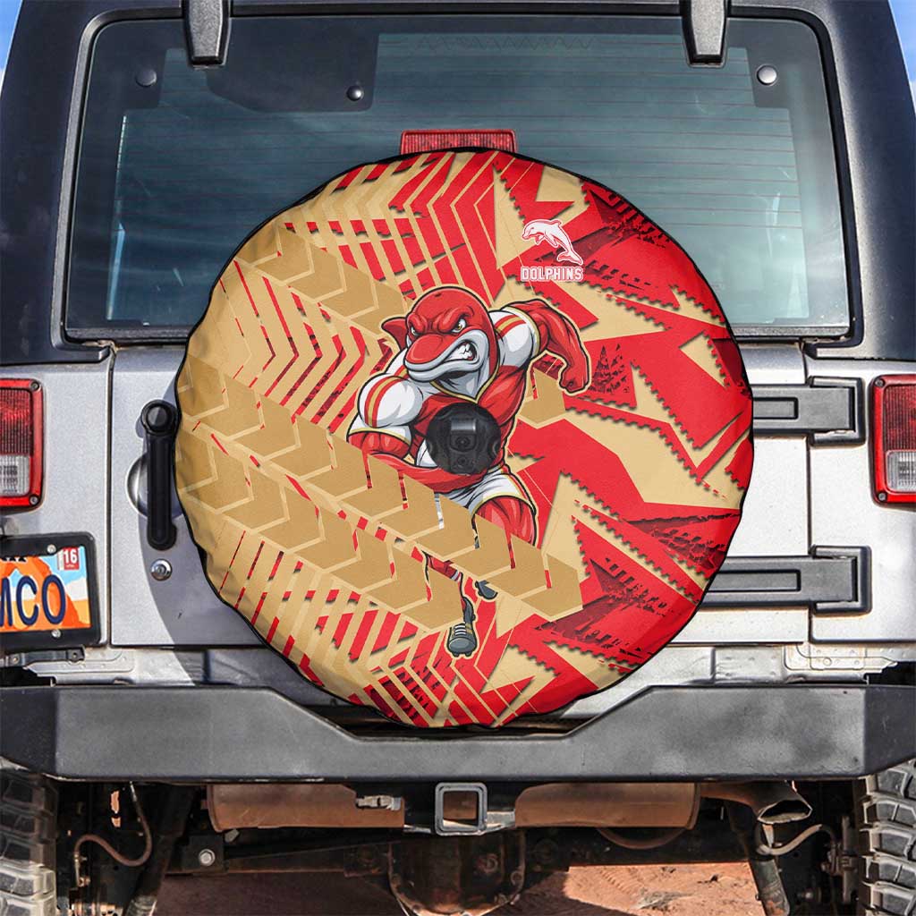 Dolphins Rugby Spare Tire Cover Fierce Mascot Geometric Tribal Art