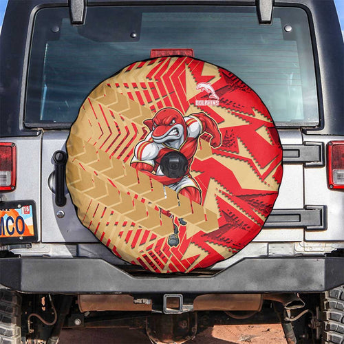 Dolphins Rugby Spare Tire Cover Fierce Mascot Geometric Tribal Art