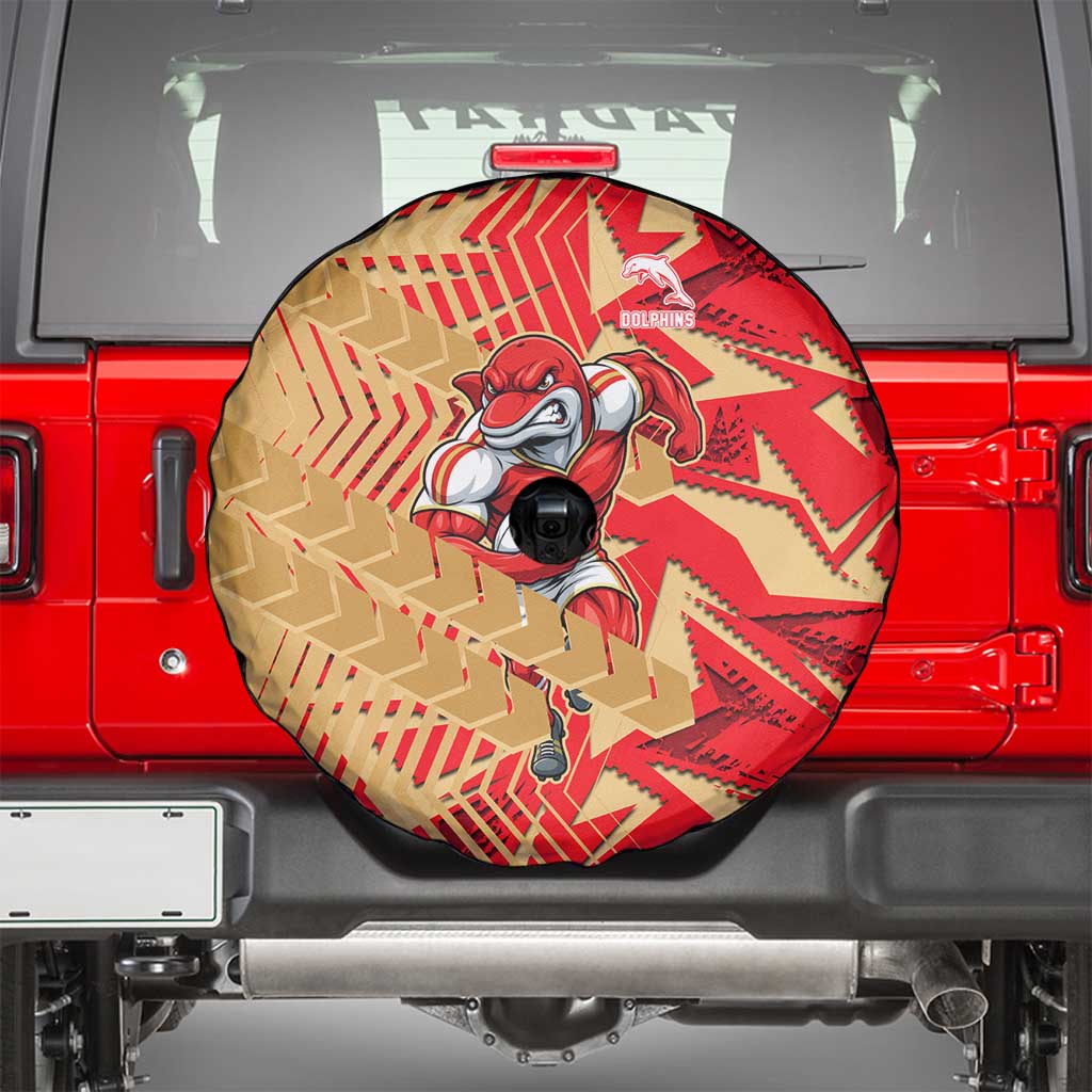 Dolphins Rugby Spare Tire Cover Fierce Mascot Geometric Tribal Art