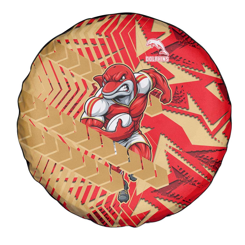 Dolphins Rugby Spare Tire Cover Fierce Mascot Geometric Tribal Art