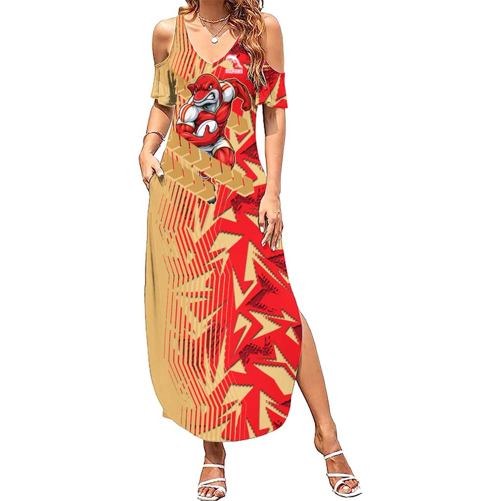 Dolphins Rugby Summer Maxi Dress Fierce Mascot Geometric Tribal Art