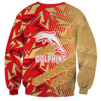 Dolphins Rugby Sweatshirt Fierce Mascot Geometric Tribal Art