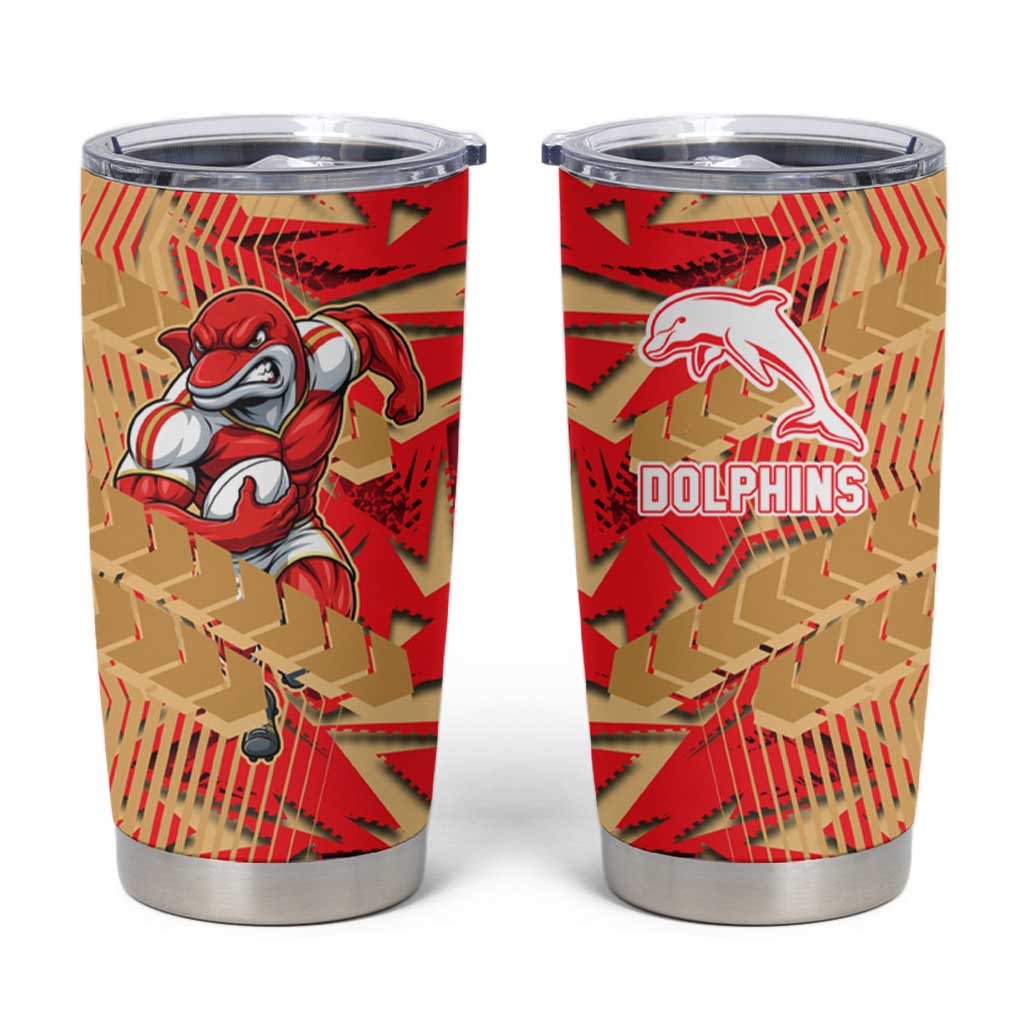 Dolphins Rugby Tumbler Cup Fierce Mascot Geometric Tribal Art