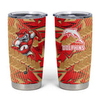 Dolphins Rugby Tumbler Cup Fierce Mascot Geometric Tribal Art