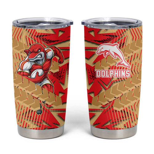 Dolphins Rugby Tumbler Cup Fierce Mascot Geometric Tribal Art