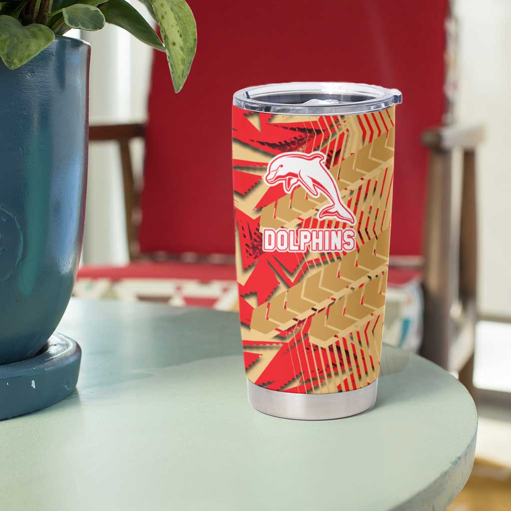 Dolphins Rugby Tumbler Cup Fierce Mascot Geometric Tribal Art