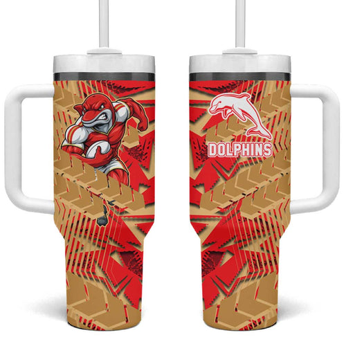 Dolphins Rugby Tumbler With Handle Fierce Mascot Geometric Tribal Art