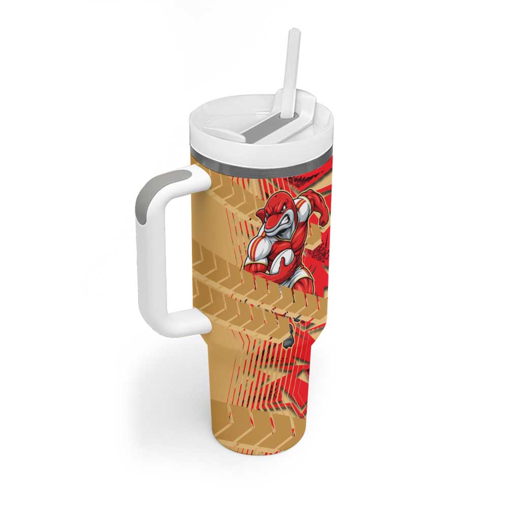 Dolphins Rugby Tumbler With Handle Fierce Mascot Geometric Tribal Art