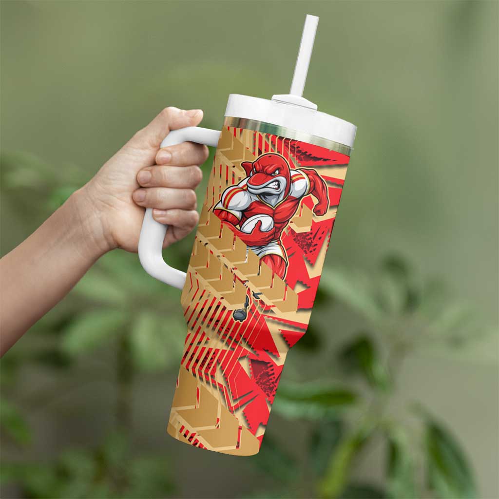 Dolphins Rugby Tumbler With Handle Fierce Mascot Geometric Tribal Art