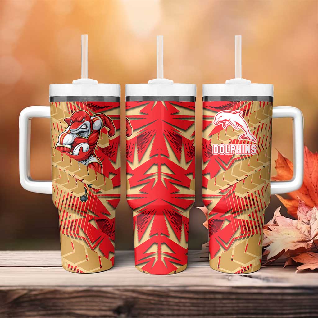 Dolphins Rugby Tumbler With Handle Fierce Mascot Geometric Tribal Art