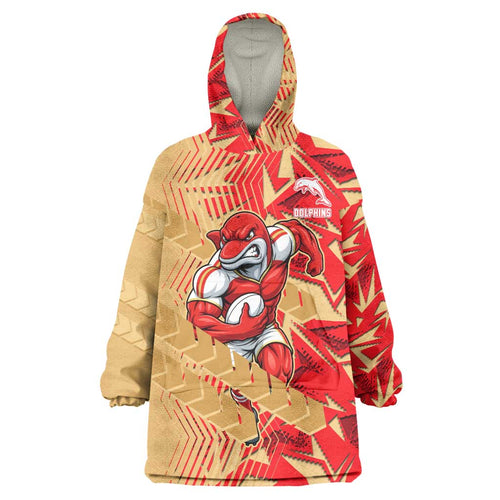 Dolphins Rugby Wearable Blanket Hoodie Fierce Mascot Geometric Tribal Art