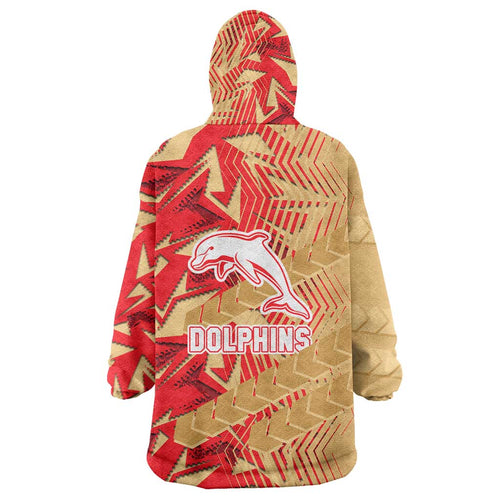 Dolphins Rugby Wearable Blanket Hoodie Fierce Mascot Geometric Tribal Art