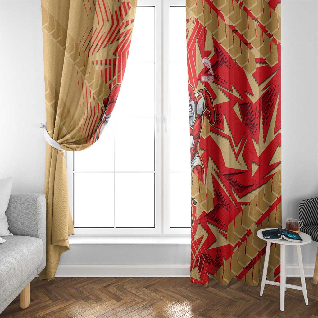 Dolphins Rugby Window Curtain Fierce Mascot Geometric Tribal Art