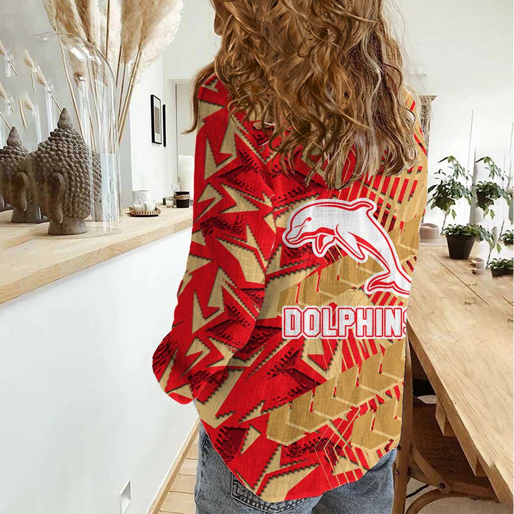 Dolphins Rugby Women Casual Shirt Fierce Mascot Geometric Tribal Art