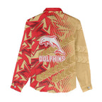 Dolphins Rugby Women Casual Shirt Fierce Mascot Geometric Tribal Art