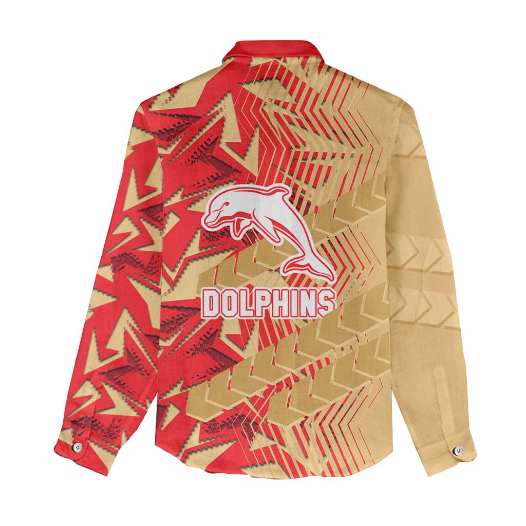 Dolphins Rugby Women Casual Shirt Fierce Mascot Geometric Tribal Art