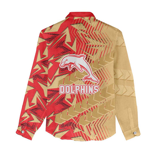 Dolphins Rugby Women Casual Shirt Fierce Mascot Geometric Tribal Art