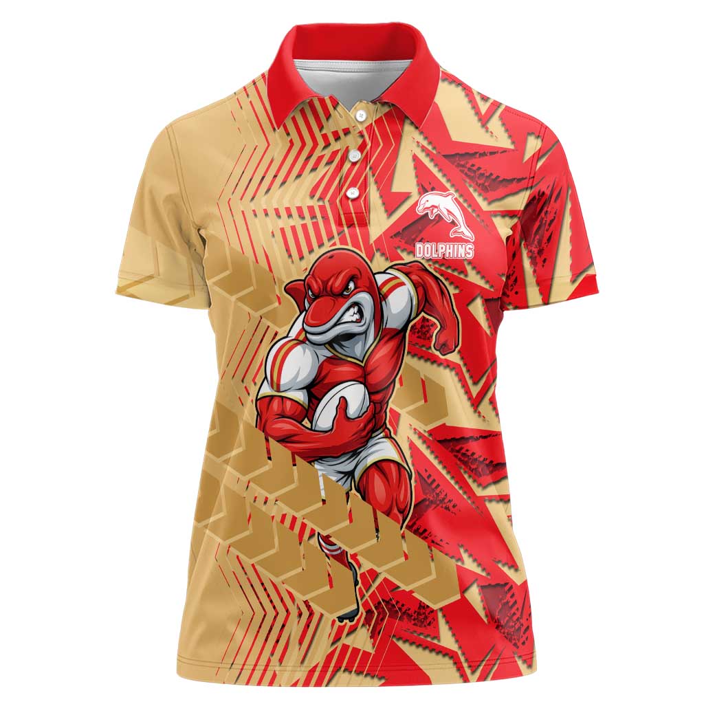 Dolphins Rugby Women Polo Shirt Fierce Mascot Geometric Tribal Art