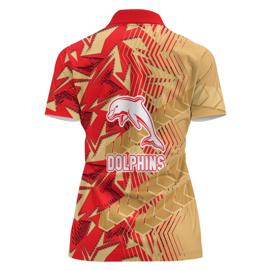 Dolphins Rugby Women Polo Shirt Fierce Mascot Geometric Tribal Art