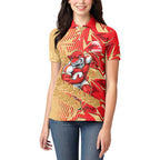 Dolphins Rugby Women Polo Shirt Fierce Mascot Geometric Tribal Art
