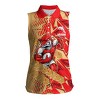 Dolphins Rugby Women Sleeveless Polo Shirt Fierce Mascot Geometric Tribal Art