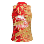 Dolphins Rugby Women Sleeveless Polo Shirt Fierce Mascot Geometric Tribal Art