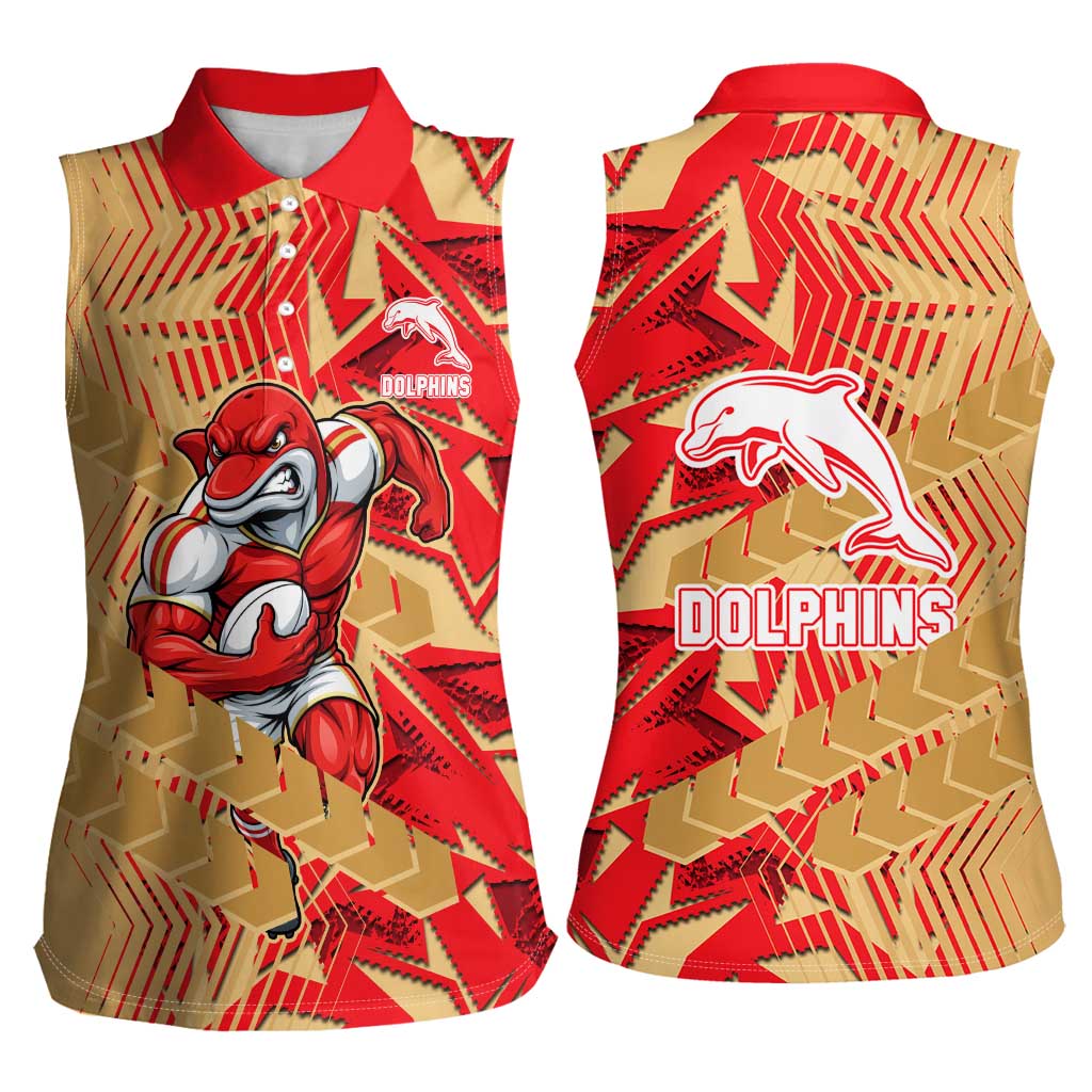 Dolphins Rugby Women Sleeveless Polo Shirt Fierce Mascot Geometric Tribal Art