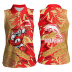 Dolphins Rugby Women Sleeveless Polo Shirt Fierce Mascot Geometric Tribal Art