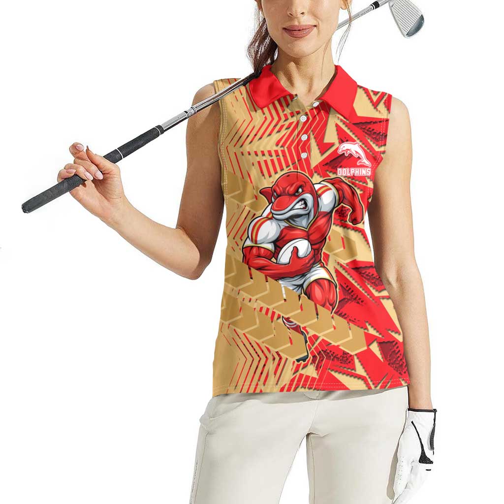Dolphins Rugby Women Sleeveless Polo Shirt Fierce Mascot Geometric Tribal Art