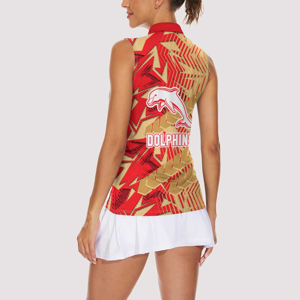 Dolphins Rugby Women Sleeveless Polo Shirt Fierce Mascot Geometric Tribal Art
