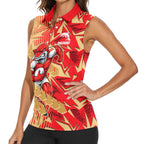 Dolphins Rugby Women Sleeveless Polo Shirt Fierce Mascot Geometric Tribal Art