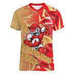 Dolphins Rugby Women V-Neck T-Shirt Fierce Mascot Geometric Tribal Art